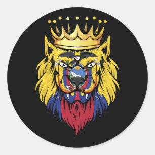 Sticker Rond Drapeau du roi Lion d'Équateur