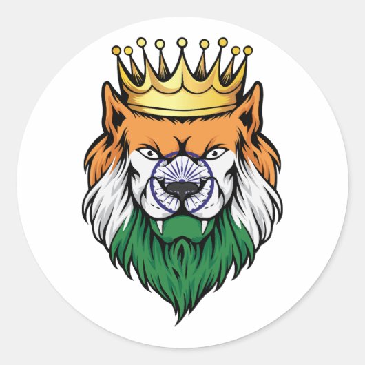 Sticker Rond Drapeau du roi Lion d'Inde (Devant)