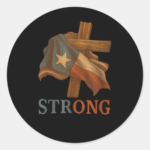 Sticker Rond Drapeau du Texas Fort Croix Chrétienne Fierté du T