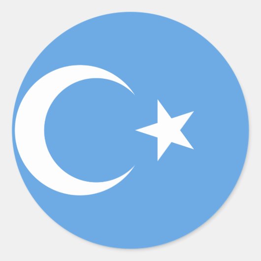 Sticker Rond Drapeau du Turkestan oriental Ouyghur (Devant)