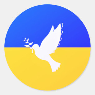 Sticker Rond Drapeau d'Ukraine - Dove of Peace - Freedom - Peac