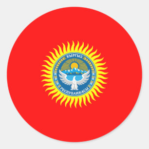 Sticker Rond Drapeau & Emblème kirghizes, Drapeau du Kirghizist