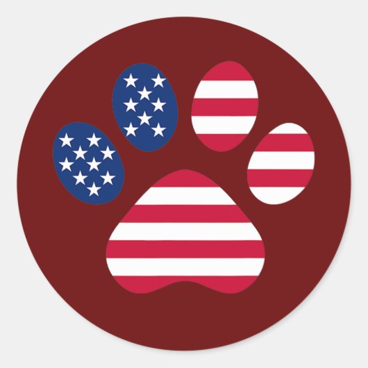 Sticker Rond Drapeau Empreinte de patte américain de chien USA  (Devant)