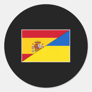 Sticker Rond Drapeau Espagne Ukraine Soutien Espagnol Ukrainien