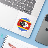 Sticker rond Drapeau Eswatini (Ordinateur portable avec iPhone)