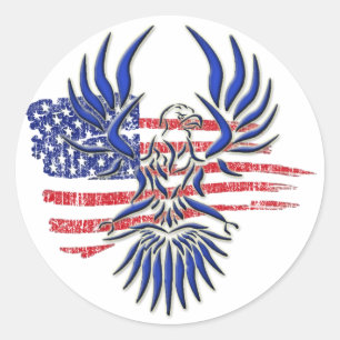 STICKER ROND DRAPEAU ET AIGLE AMÉRICAINS