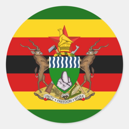 Sticker Rond Drapeau et armoiries du Zimbabwe, Drapeau du Zimba (Devant)