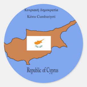 Sticker Rond Drapeau et carte de la république de Chypre