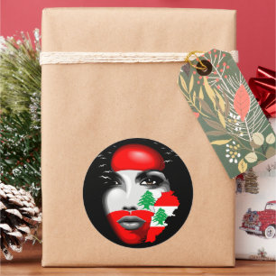 Sticker Rond Drapeau et carte du Liban sur le visage de la fill