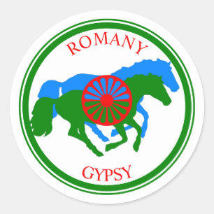 Sticker Rond Drapeau et chevaux tziganes de Romany