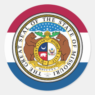 Sticker Rond Drapeau et Emblème de Missourian, Drapeau du Misso