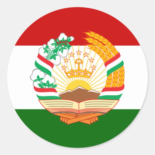 Sticker Rond Drapeau et emblème du Tadjikistan, Drapeau du Tadj (Devant)
