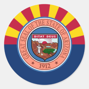 Sticker Rond Drapeau et sceau de l'Arizona, Drapeau de l'Arizon