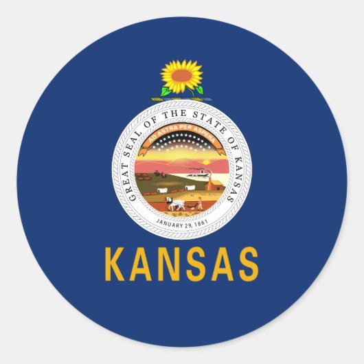 Sticker Rond Drapeau et sceau du Kansan, Drapeau du Kansas (Devant)