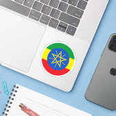 Sticker rond Drapeau Ethiopie (Ordinateur portable avec iPhone)