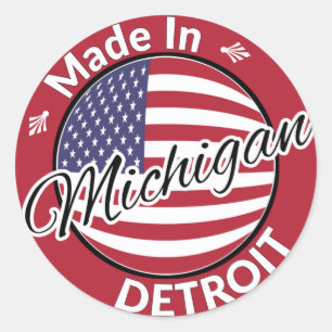 Sticker Rond Drapeau Fabriqué à Detroit Michigan États-Unis