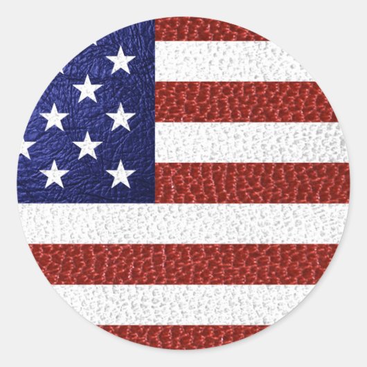 Sticker Rond Drapeau Faux Rouge Blanc Bleu Cuir USA (Devant)