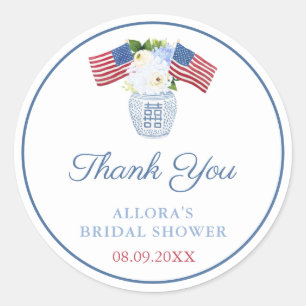 Sticker Rond Drapeau floral américain Preppy Baby shower Merci
