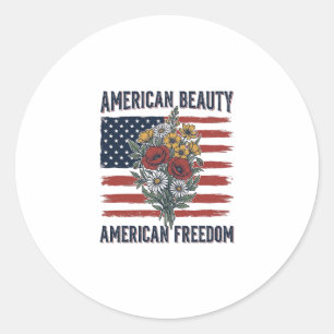 Sticker Rond Drapeau Floral de la Liberté American Beauty