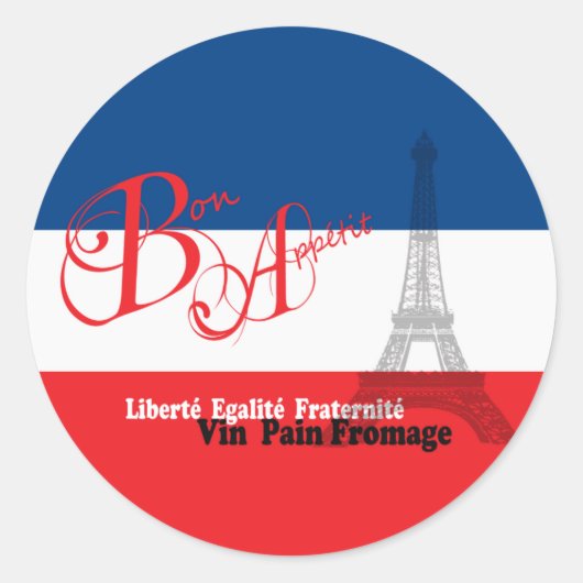 Sticker Rond Drapeau français Tour Eiffel Bon Appetit (Devant)