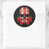 Sticker Rond Drapeau géorgien crâne avec des roses rouges (Sac)