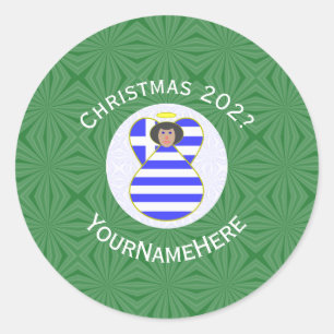 Sticker Rond Drapeau Grec Cheveux Noirs Ange Noël Personnalisé