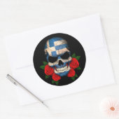 Sticker Rond Drapeau grec crâne avec des roses rouges (Enveloppe)