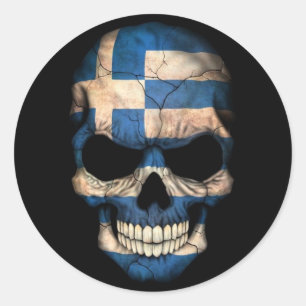 Sticker Rond Drapeau grec en noir
