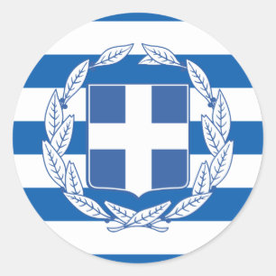 Sticker Rond Drapeau grec et armoiries, Drapeau de Grèce
