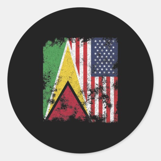 Sticker Rond Drapeau Guyana USA - Demi-Américain (Devant)