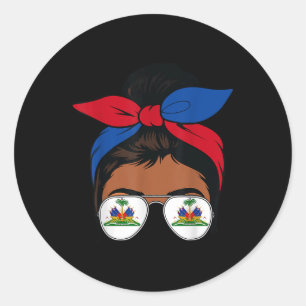 Sticker Rond Drapeau haïtien Messy Bun Bandana 1804 Indépendant