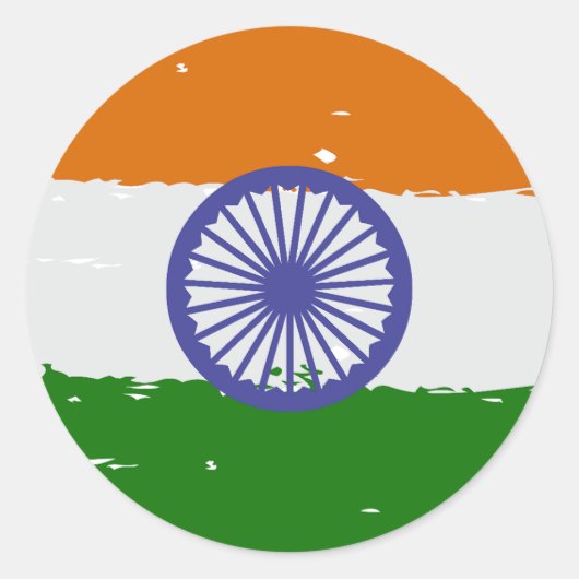Sticker Rond DRAPEAU INDIEN avec effet brosse (Devant)