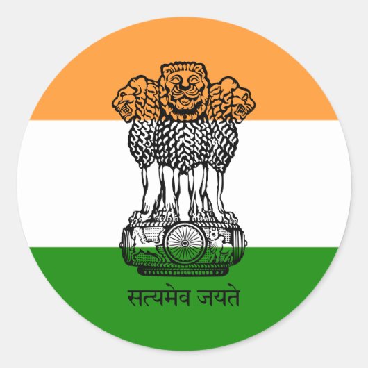Sticker Rond Drapeau indien et armoiries de l'Inde (Devant)