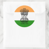Sticker Rond Drapeau indien et armoiries de l'Inde (Sac)