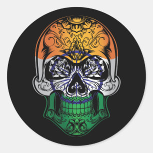 Sticker Rond Drapeau Indien Et Rose