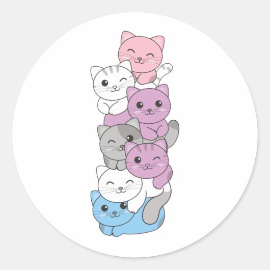 Sticker Rond Drapeau Intergenre Pride Chat Lgbtq Cute Chat Clas (Devant)