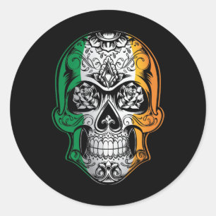 Sticker Rond Drapeau Irlandais Et Rose