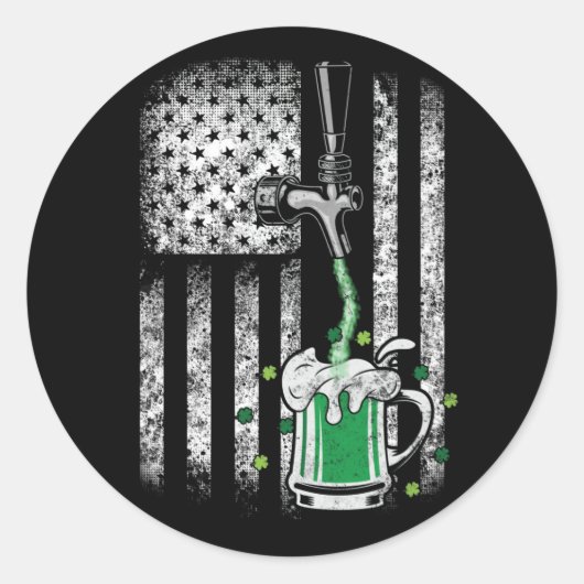 Sticker Rond Drapeau irlandais Shamrock de la bière St Patrick' (Devant)