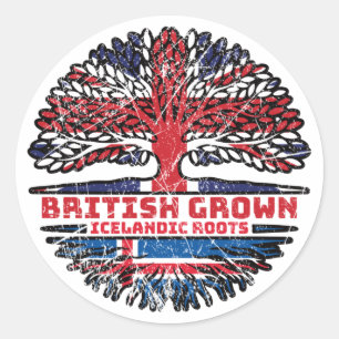 Sticker Rond Drapeau islandais britannique UK Tree Roots