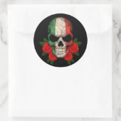 Sticker Rond Drapeau italien crâne avec roses rouges (Sac)