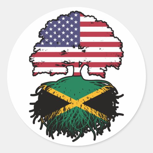 Sticker Rond Drapeau Jamaïcain Américain USA Tree Roots (Devant)