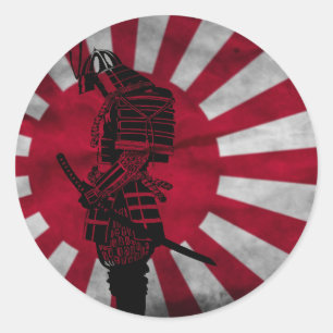 Sticker Rond Drapeau japonais samouraï