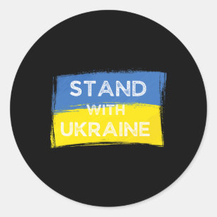 Sticker Rond Drapeau jaune bleu ukrainien avec slogan Stand Wit
