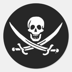 Sticker Rond Drapeau Jolly roger de pirate