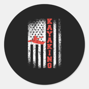 Sticker Rond Drapeau Kayaking America Kayak Patriotique USA Can