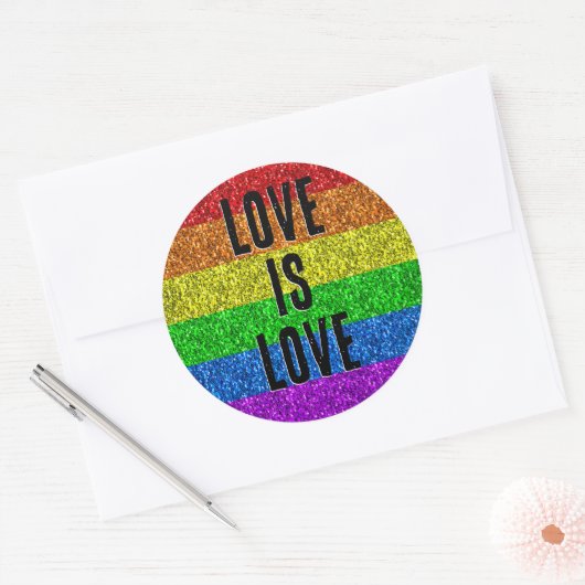 Sticker Rond Drapeau LGBT dynamique Sparkle Love personnaliser (Enveloppe)