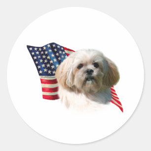Sticker Rond Drapeau Lhasa Apso