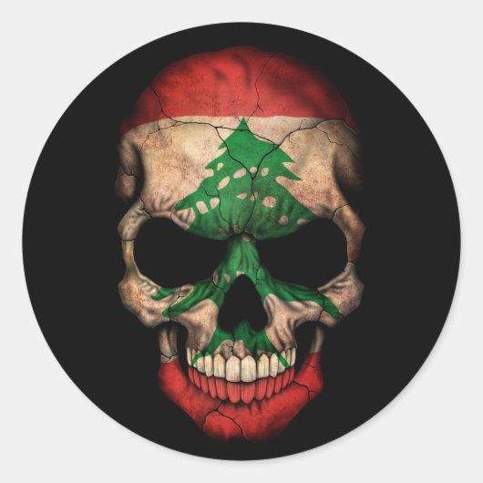 Sticker Rond Drapeau libanais sur noir (Devant)
