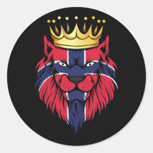 Sticker Rond Drapeau Lion Roi Norvège