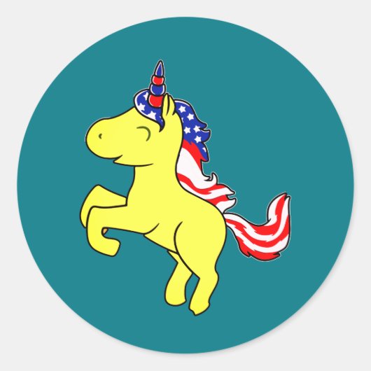 Sticker Rond Drapeau Mane caricature Unicorn Yellow Patriotic U (Devant)
